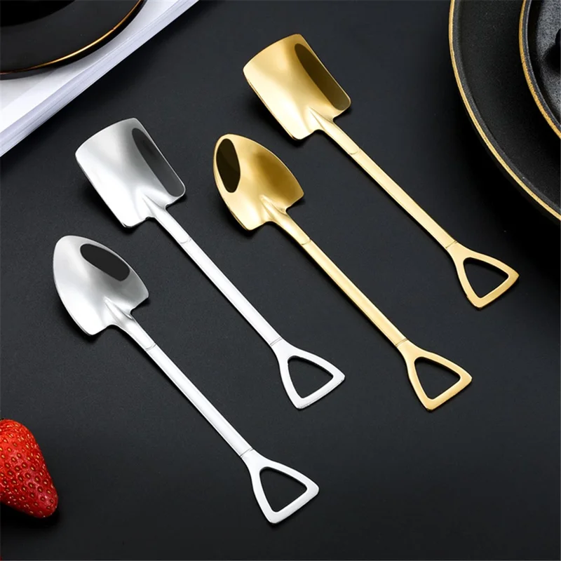 4Pcs Shovel Shape Spoon Stainless Steel Dessert Fruit Spoons Set (BPA Free, No FDA Certificate)