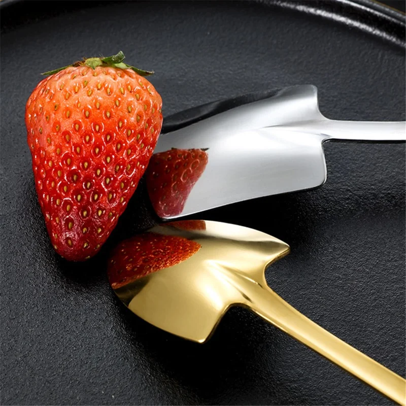 4Pcs Shovel Shape Spoon Stainless Steel Dessert Fruit Spoons Set (BPA Free, No FDA Certificate)