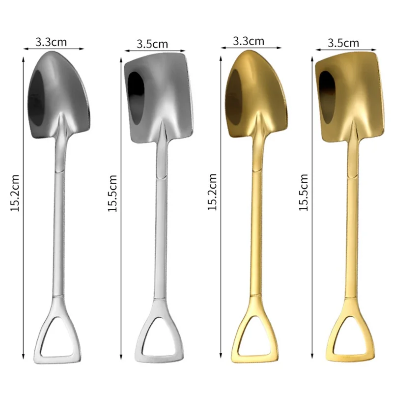 4Pcs Shovel Shape Spoon Stainless Steel Dessert Fruit Spoons Set (BPA Free, No FDA Certificate)