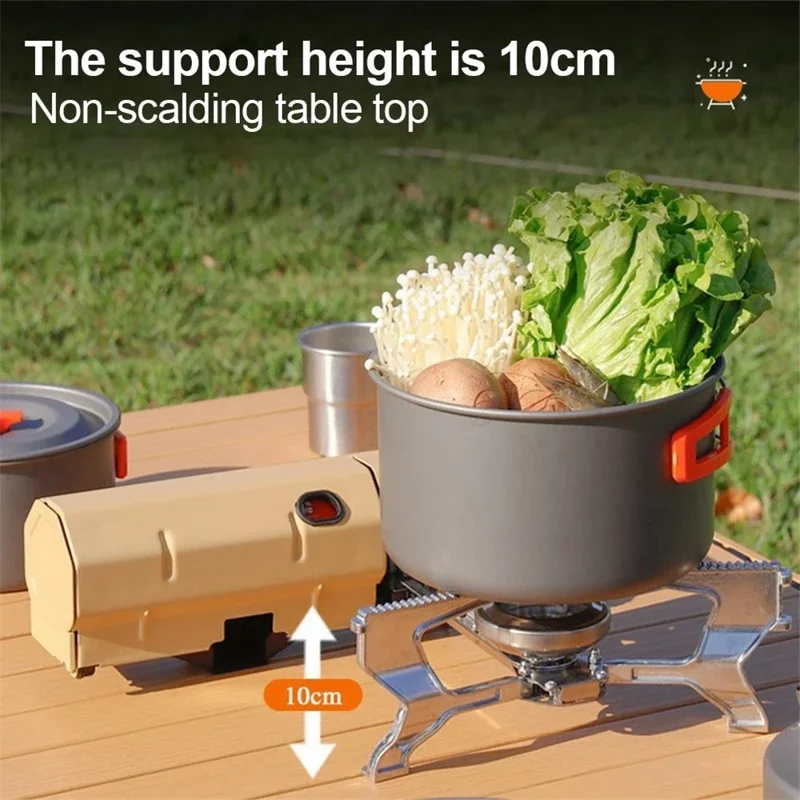 001 Portable Camping Stove Burner Outdoor Picnic Cooking Folding Gas Stove - Khaki