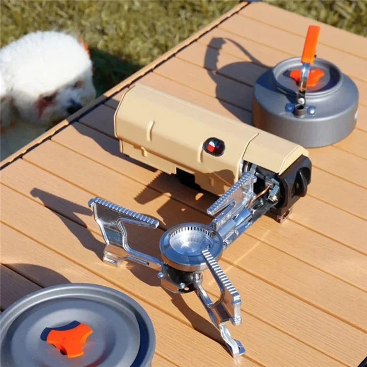 001 Portable Camping Stove Burner Outdoor Picnic Cooking Folding Gas Stove - Ivory White