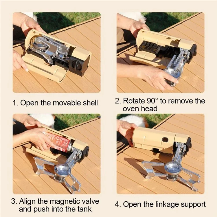 001 Portable Camping Stove Burner Outdoor Picnic Cooking Folding Gas Stove - Ivory White