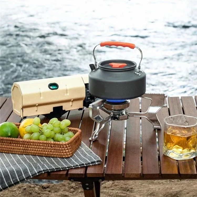 001 Portable Camping Stove Burner Outdoor Picnic Cooking Folding Gas Stove - Ivory White
