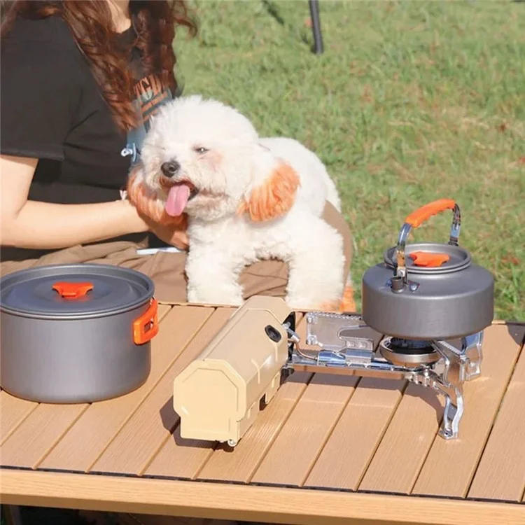 001 Portable Camping Stove Burner Outdoor Picnic Cooking Folding Gas Stove - Ivory White