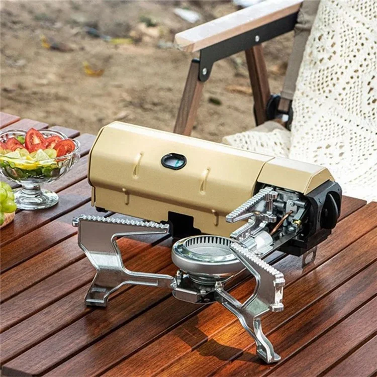 001 Portable Camping Stove Burner Outdoor Picnic Cooking Folding Gas Stove - Ivory White