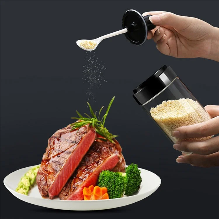 Kitchen Spice Jar Moisture-proof Transparent Glass Pepper Powder Salt Bottle Barbecue Seasoning Bottle (BPA Free, No FDA Certificate) - Spoon Type