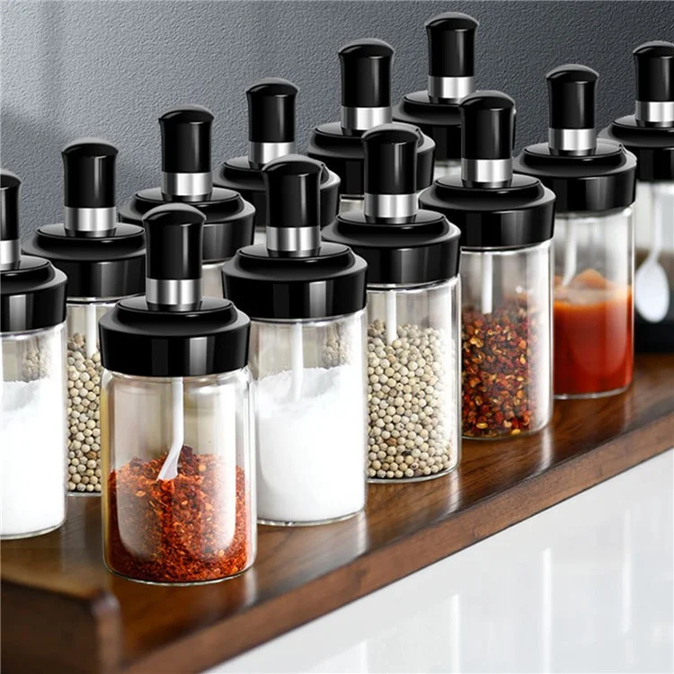 Kitchen Spice Jar Moisture-proof Transparent Glass Pepper Powder Salt Bottle Barbecue Seasoning Bottle (BPA Free, No FDA Certificate) - Spoon Type