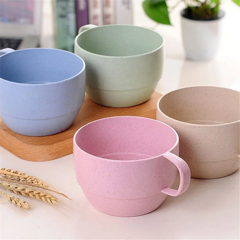 320ML Coffee Mug Wheat Straw Water Drinking Cup Tooth Mug (No FDA, BPA-Free) - Pink