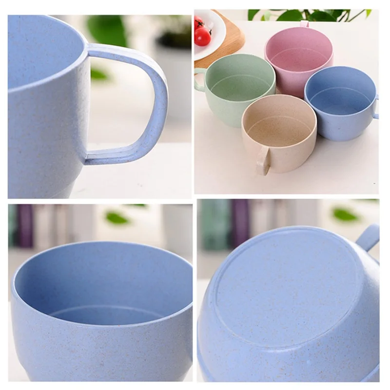 320ML Coffee Mug Wheat Straw Water Drinking Cup Tooth Mug (No FDA, BPA-Free) - Pink