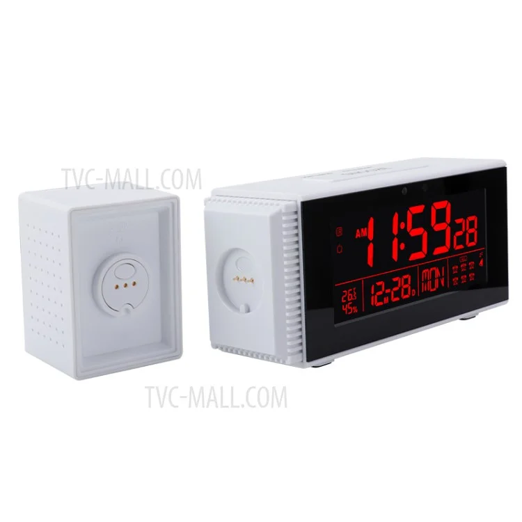 TS-P30 Home Night Light Sound Light Alarm IR Human Body Induction Digital Clock - Branco