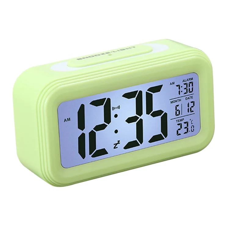 Digital LED Alarm Clock Battery Powered with Date Calendar Temperature - Green