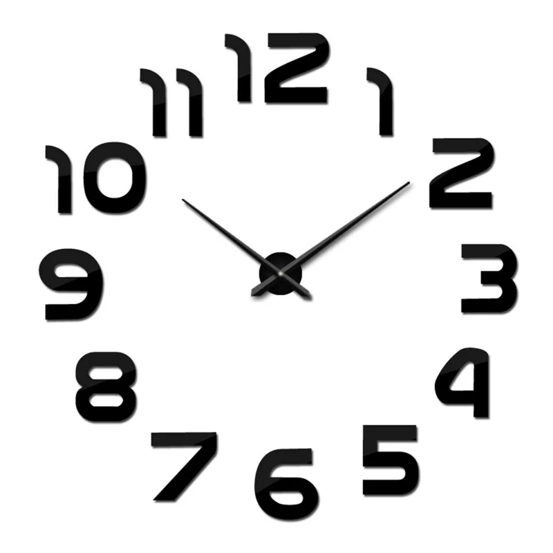 Modern DIY Acrylic Mirror Fashion Wall Clock Mirror Stickers Quartz Clock Home Decor - Black