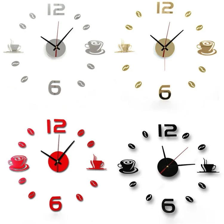 Copa de Café de Bricolaje Reloj de Pared Acrílico Creativo - Negro