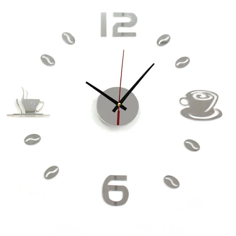 DIY Coffee Cup Creative Acrylic Wall Clock - Silver