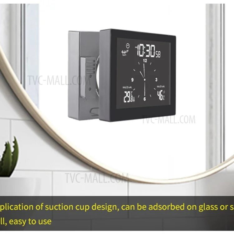 TS-WP10 Multifunctional Home Desktop Wall Clock Countdown Temperature Humidity Alert Waterproof Bathroom Alarm Clock