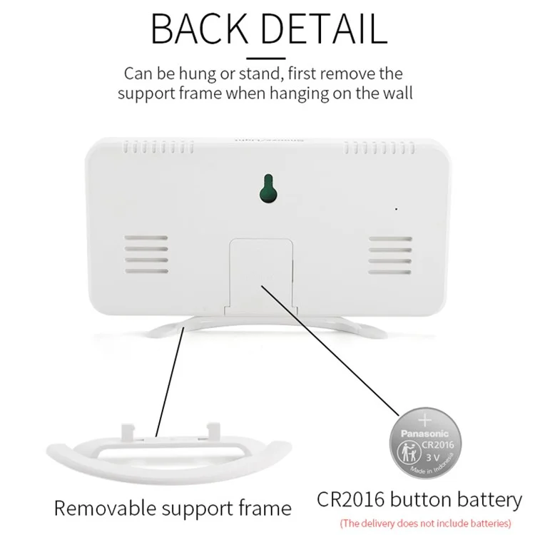 TS-8201 Espelho LED Relógio de Mesa com Mostrador Digital Espelho de Maquiagem Desktop Relógio Eletrônico Automático Fotossensível - Branco/Visor LED Branco 
