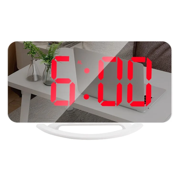 TS-8201 LED Mirror Digital Display Desk Clock Desktop Makeup Mirror Automatic Photosensitive Electronic Alarm Clock - White/Red LED Display
