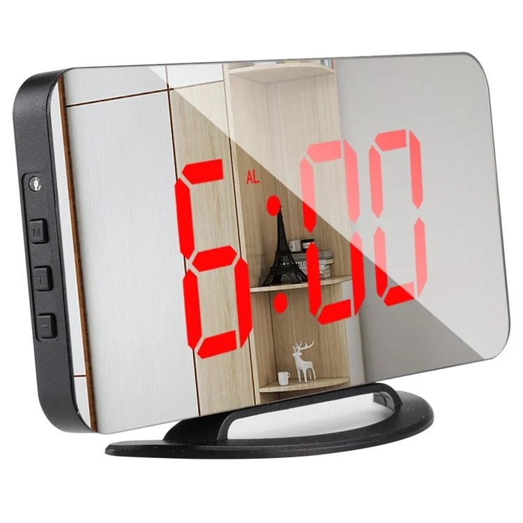 TS-8201 LED Mirror Digital Display Desk Clock Desktop Makeup Mirror Automatic Photosensitive Electronic Alarm Clock - Schwarz/rot -led -anzeige