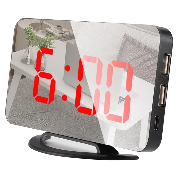 TS-8201 LED Mirror Digital Display Desk Clock Desktop Makeup Mirror Automatic Photosensitive Electronic Alarm Clock - Schwarz/rot -led -anzeige