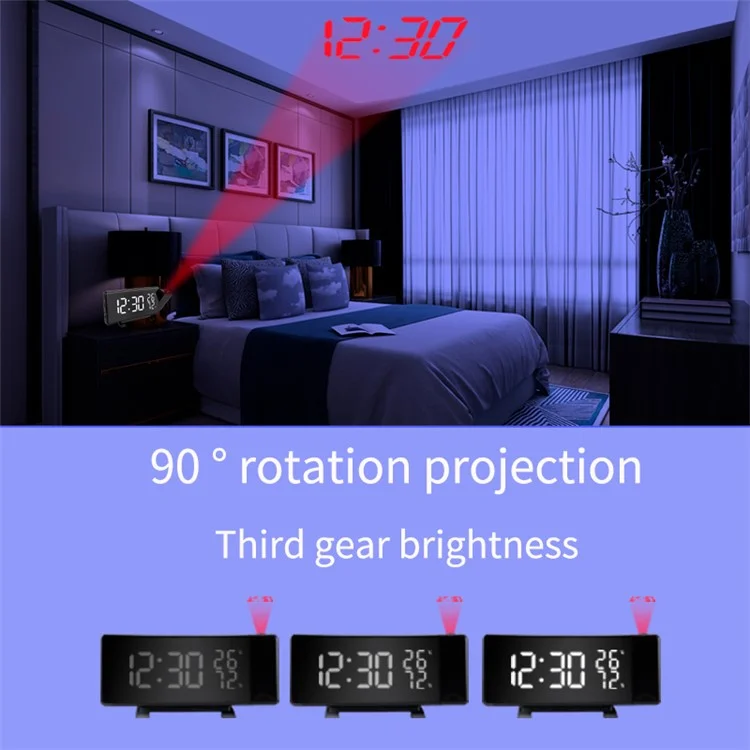 TS-5210 LED Digital Projection Alarm Clock FM Radio Time Projector Table Clock Temperature and Humidity Meter