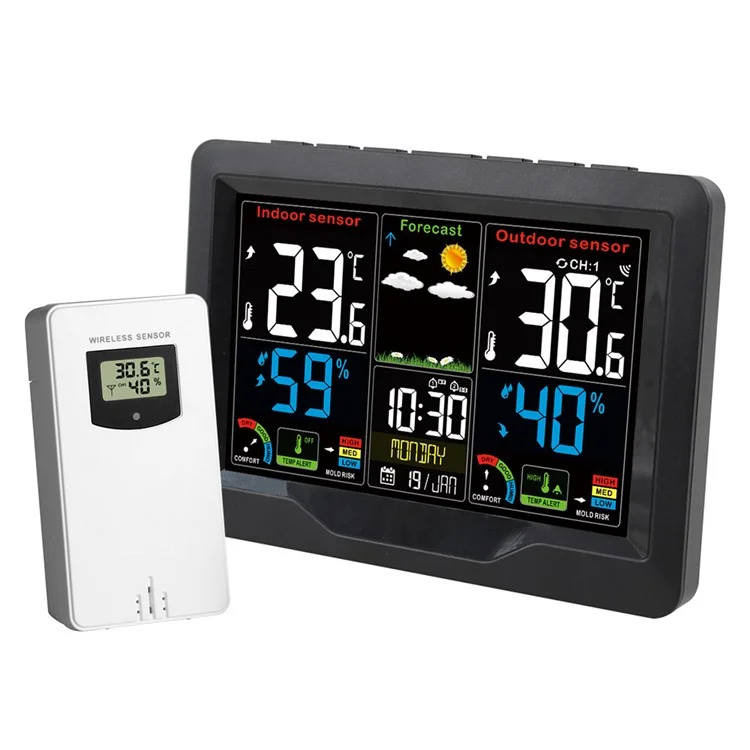 FJ3383C Confito Infido Monitoraggio Del Monitoraggio Meteo Orologio Wireless Sensore Wireless Alarring Clock Con Temperatura/umidità