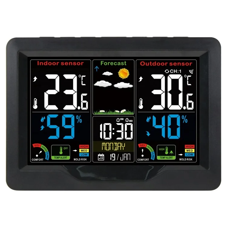 FJ3383C Confito Infido Monitoraggio Del Monitoraggio Meteo Orologio Wireless Sensore Wireless Alarring Clock Con Temperatura/umidità