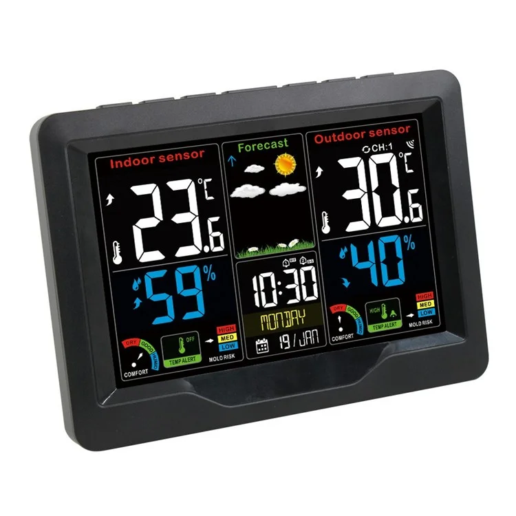 FJ3383C Confito Infido Monitoraggio Del Monitoraggio Meteo Orologio Wireless Sensore Wireless Alarring Clock Con Temperatura/umidità