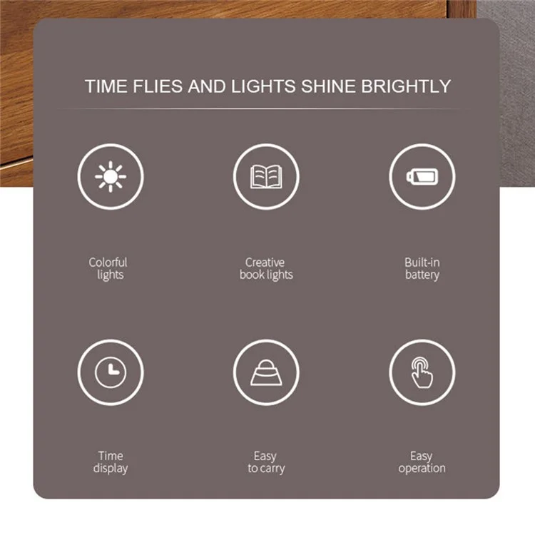 Y1 Creative Book Light Clock Time Display USB Ricaricabile Smart Clock - Nero