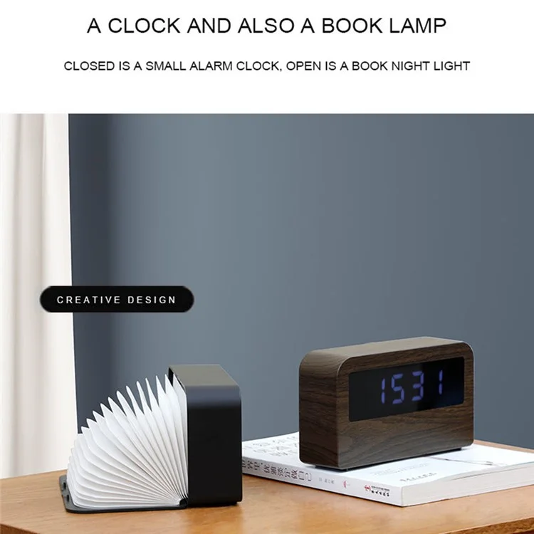 Y1 Creative Book Light Clock Time Display USB Ricaricabile Smart Clock - Nero