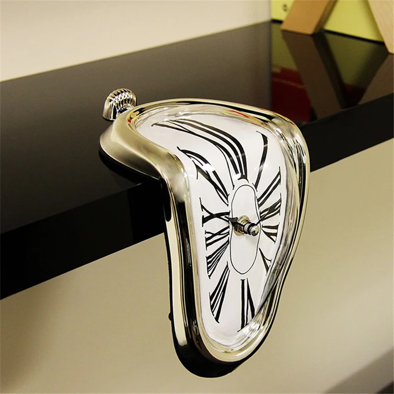 HENGYOU Special-Shaped PC Melting Clock Roman Numerals Melted Clock for Decorative Home Office Shelf Desk - White