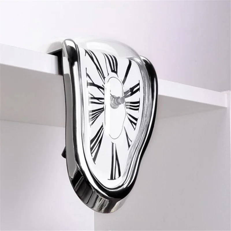 HENGYOU Special-Shaped PC Melting Clock Roman Numerals Melted Clock for Decorative Home Office Shelf Desk - White