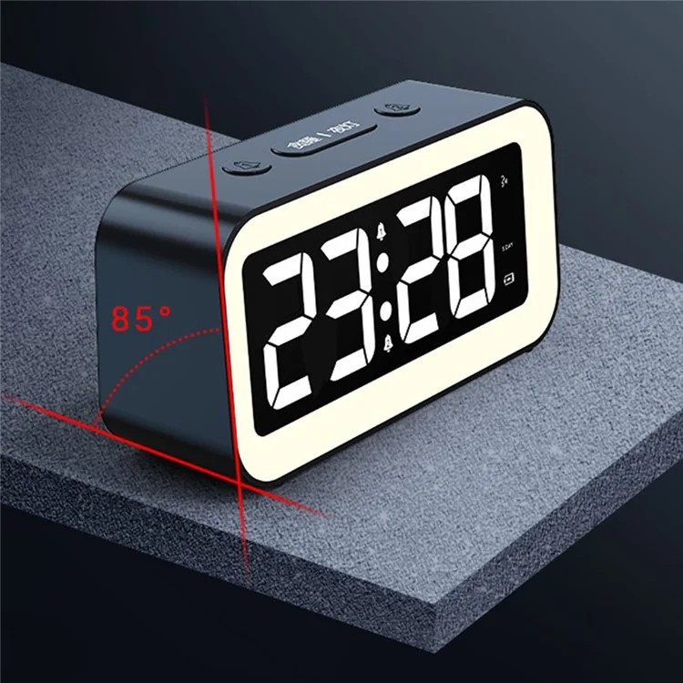 FY302 Digital Alarm Clock  Voice Control Time Display LED Light Makeup Mirror for Office Home - Black