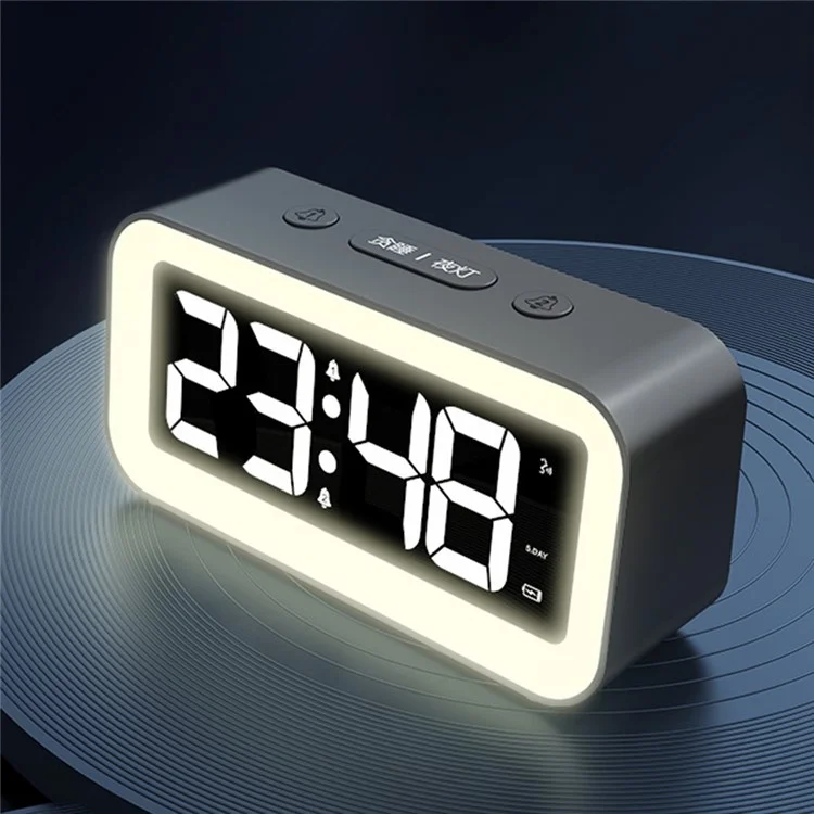 FY302 Digital Alarm Clock  Voice Control Time Display LED Light Makeup Mirror for Office Home - Black