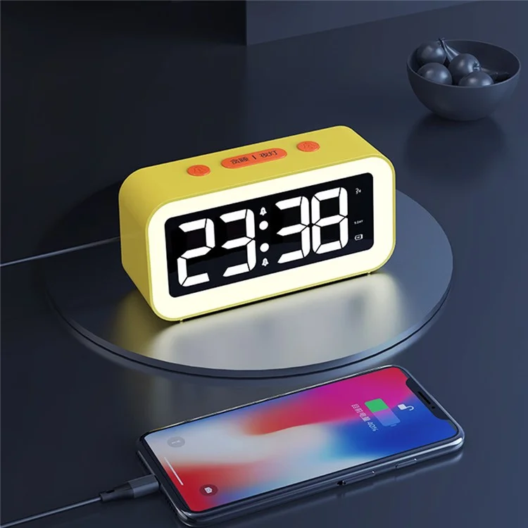 FY302 Digital Alarm Clock  Voice Control Time Display LED Light Makeup Mirror for Office Home - Black