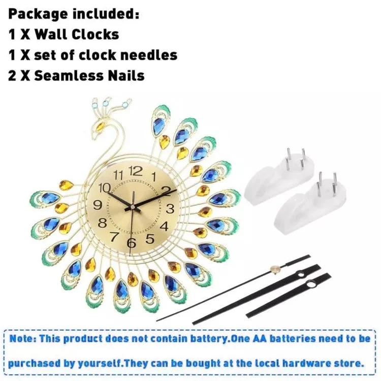 JT18116 60X60cm Creative 3D Peacock Wall Clock for Home Decoration and Living Room Decoration Handicraft Decoration Clock