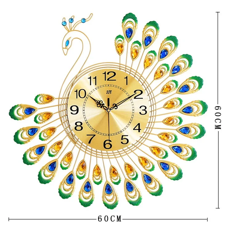 JT18116 60X60cm Creative 3D Peacock Wall Clock for Home Decoration and Living Room Decoration Handicraft Decoration Clock