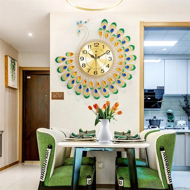 JT18116 60x60cm Reloj de Pared de Pavo Real Creativo Para Decoración Del Hogar y Decoración de la Sala de Estar Reloj