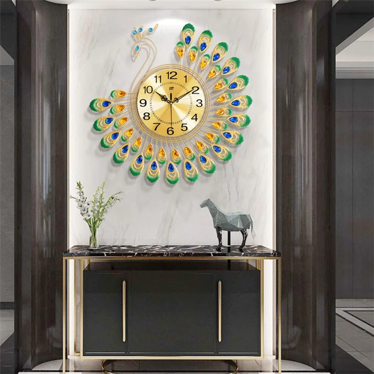 JT18116 60X60cm Creative 3D Peacock Wall Clock for Home Decoration and Living Room Decoration Handicraft Decoration Clock