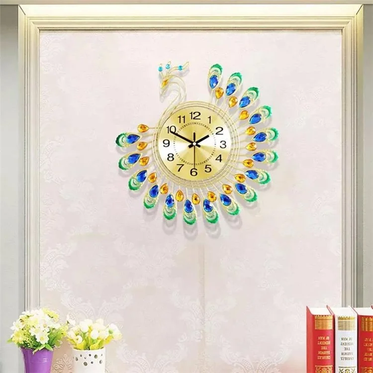 JT18116 60x60cm Reloj de Pared de Pavo Real Creativo Para Decoración Del Hogar y Decoración de la Sala de Estar Reloj