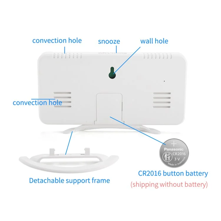 TS-8202 Reloj despertador digital con pantalla grande LED Reloj eléctrico de alarma Diseño de vibración Superficie espejo Modo de atenuación 3 niveles de brillo Recargable por USB Decoración moderna para el hogar, dormitorio, oficina