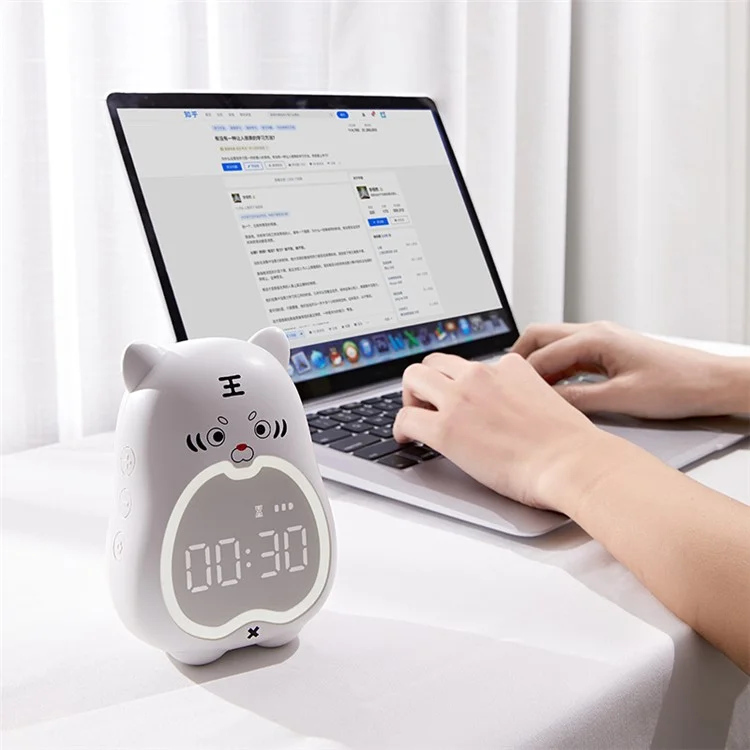 XR-MM-C2110 Süßer Tiger-förmiger Wecker Kreative elektronische Uhr Multifunktions-Studien-Trainings-Zeiteinstellung Touchgesteuerte Uhr - Blau