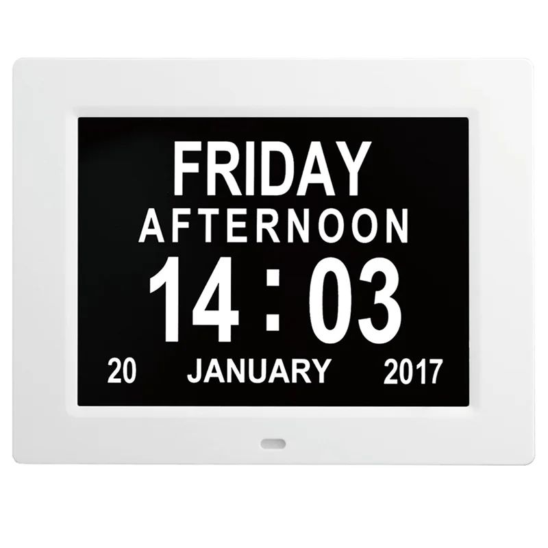 DDC-8009 8 inch Digital Display Alarm Clock 8 Groups Alarm Desktop Clock Machine Auto Adjust Brightness Elderly Alarm Clock - White/US Plug