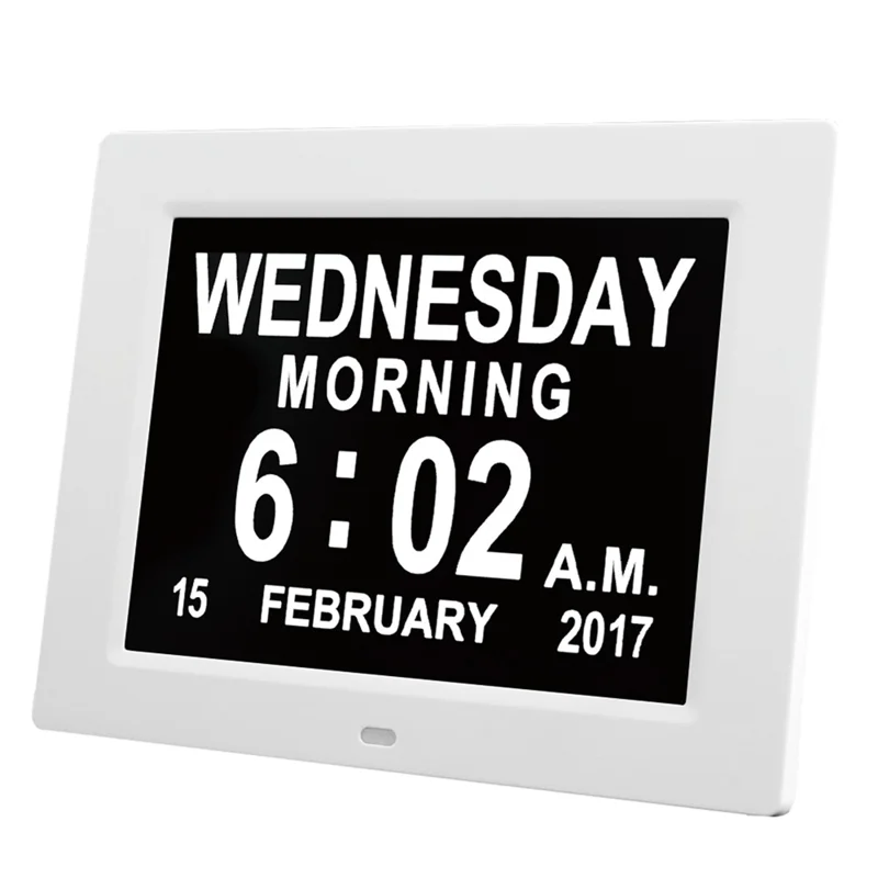 DDC-8009 8 inch Digital Display Alarm Clock 8 Groups Alarm Desktop Clock Machine Auto Adjust Brightness Elderly Alarm Clock - White/US Plug