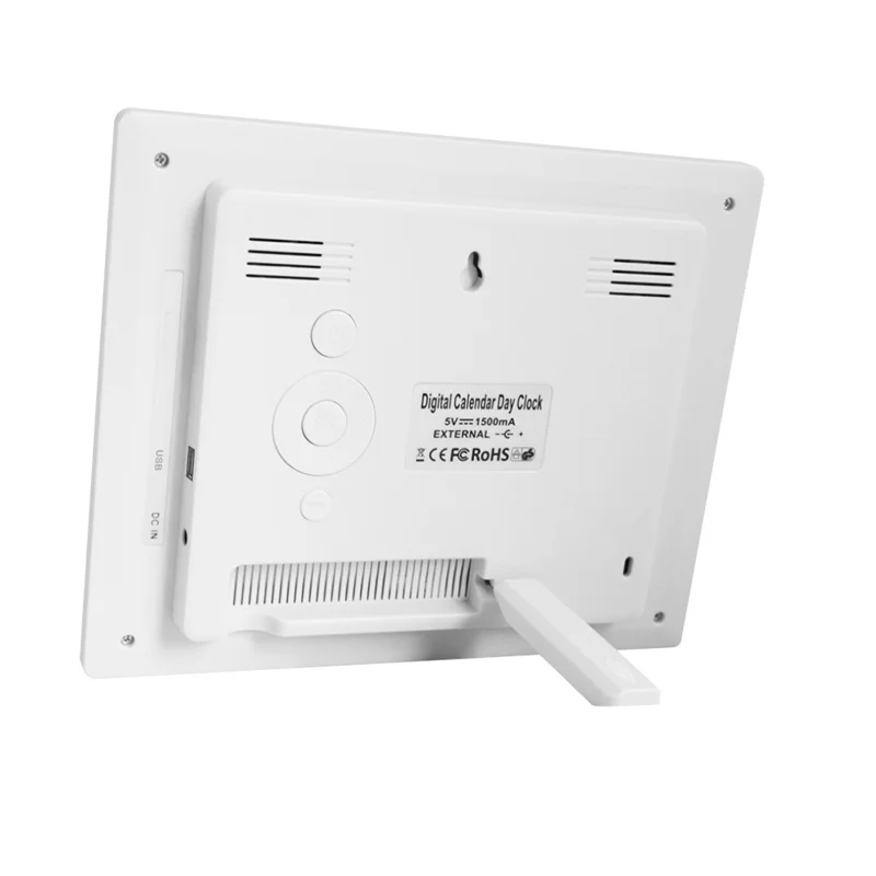 DDC-8009 8 inch Digital Display Alarm Clock 8 Groups Alarm Desktop Clock Machine Auto Adjust Brightness Elderly Alarm Clock - White/US Plug