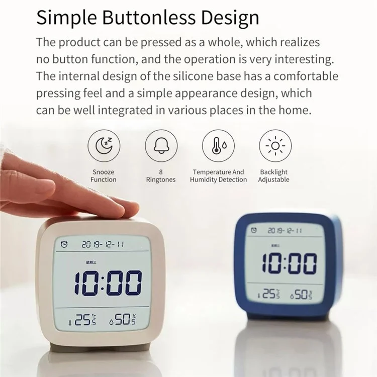 XIAOMI YOUPIN QingPing Bluetooth Temperature Humidity Detection Alarm Clock with Adjustable Backlit - Beige