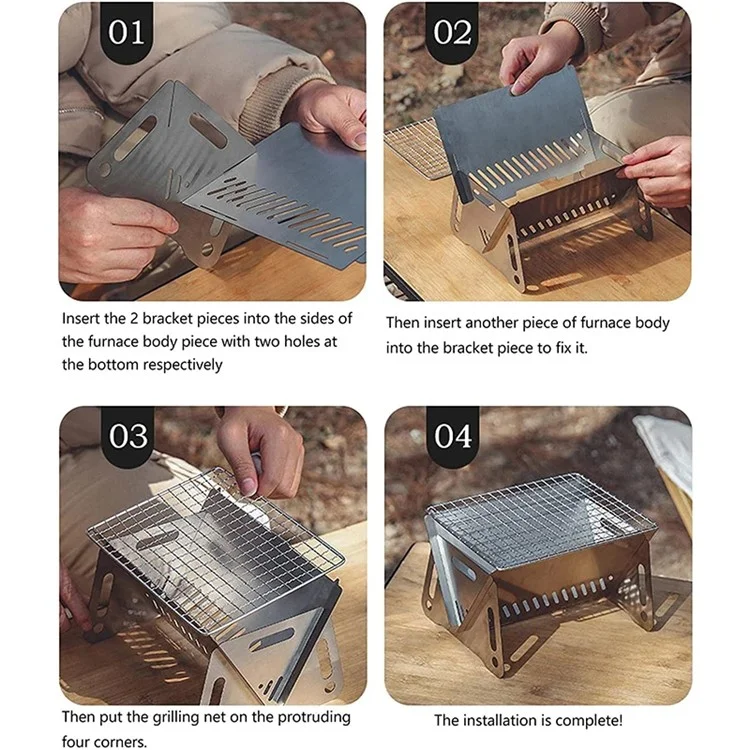 Detachable Camping Picnic BBQ Stainless Steel Stove Outdoor Charcoal Burning Cooking Stove (No FDA, BPA-Free)