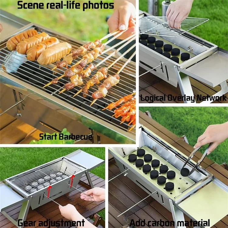 Foldable Camping Picnic BBQ Stove Stainless Steel Charcoal Burning Barbecue Stove (No FDA, BPA-Free)
