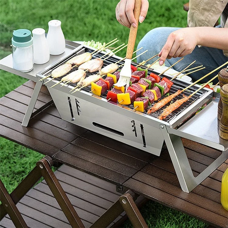 Foldable Camping Picnic BBQ Stove Stainless Steel Charcoal Burning Barbecue Stove (No FDA, BPA-Free)