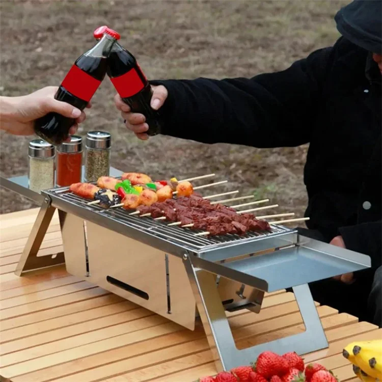 Foldable Camping Picnic BBQ Stove Stainless Steel Charcoal Burning Barbecue Stove (No FDA, BPA-Free)