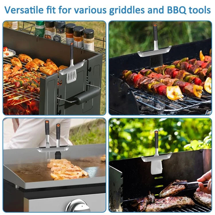 Suporte para espátula de chapa 27cm em aço inoxidável, acessório de churrasco para segurar utensílios, tamanho L